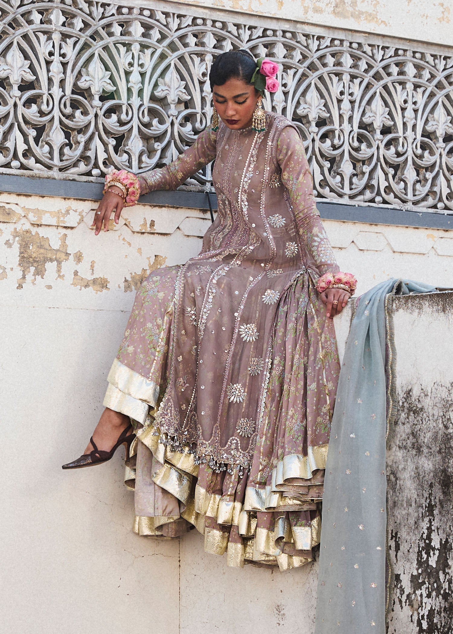 Hussain Rehar | Darlings Festive 25 | Ziniya Custom Size Mouse Gray Organza