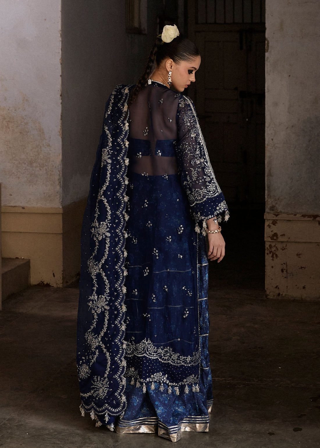 Hussain Rehar | Darlings Festive 25 | Safa XS Navy Blue Organza