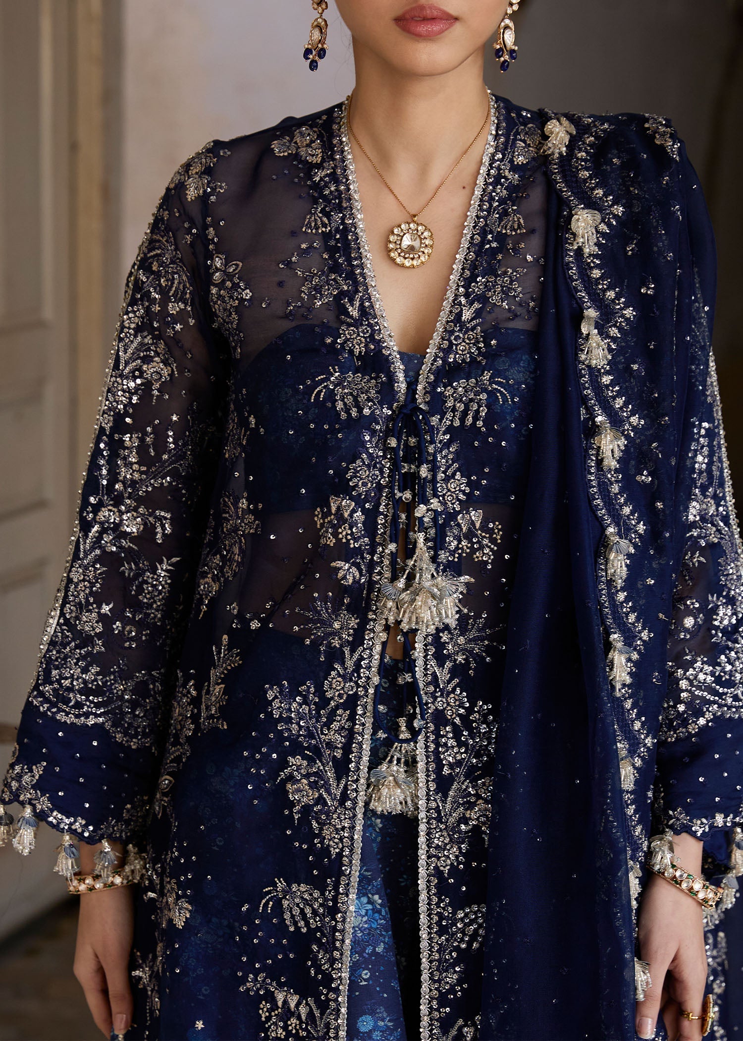 Hussain Rehar | Darlings Festive 25 | Safa Custom Size Navy Blue Organza