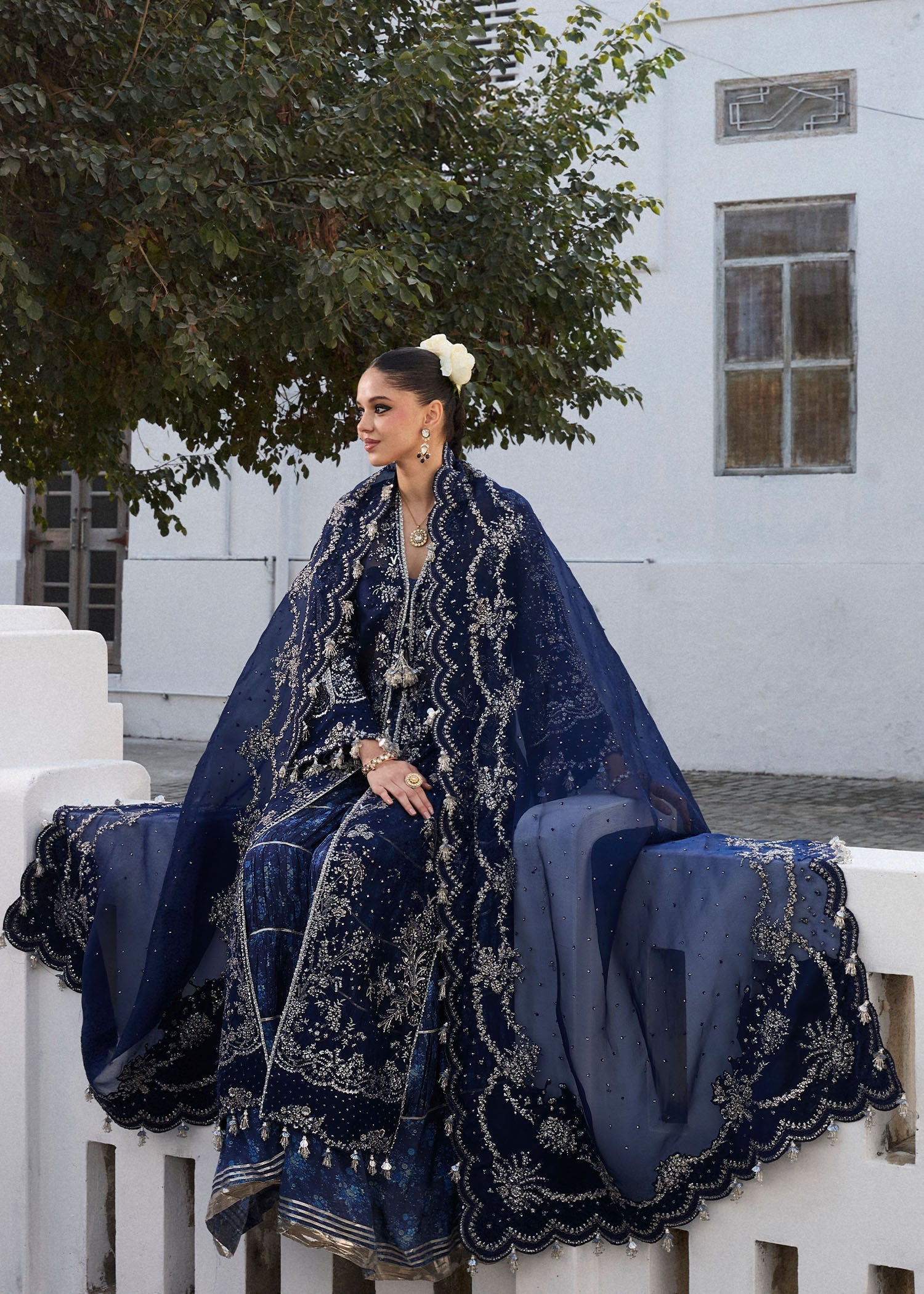 Hussain Rehar | Darlings Festive 25 | Safa M Navy Blue Organza