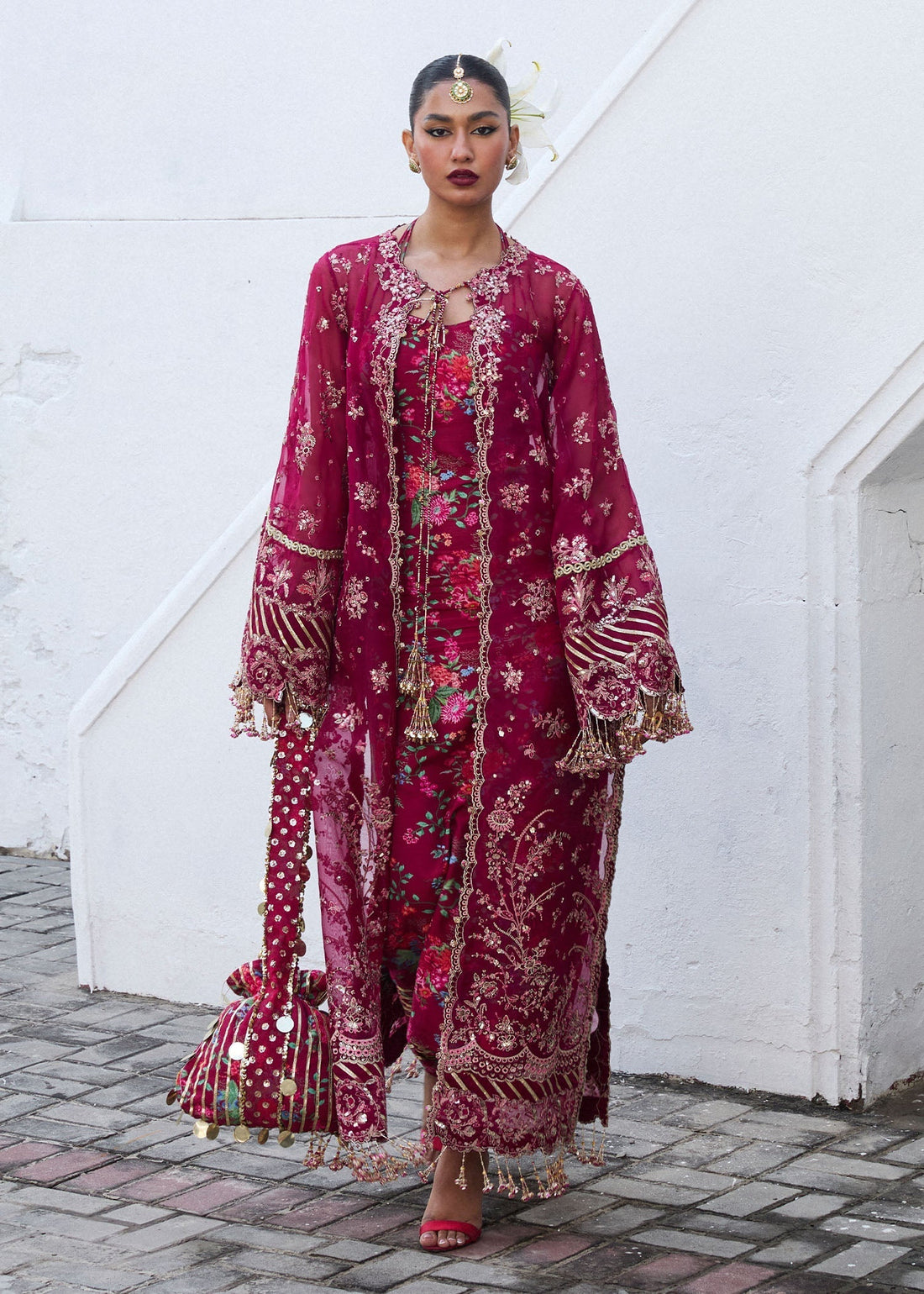 Hussain Rehar | Darlings Festive 25 | Maher XS Burgundy Organza