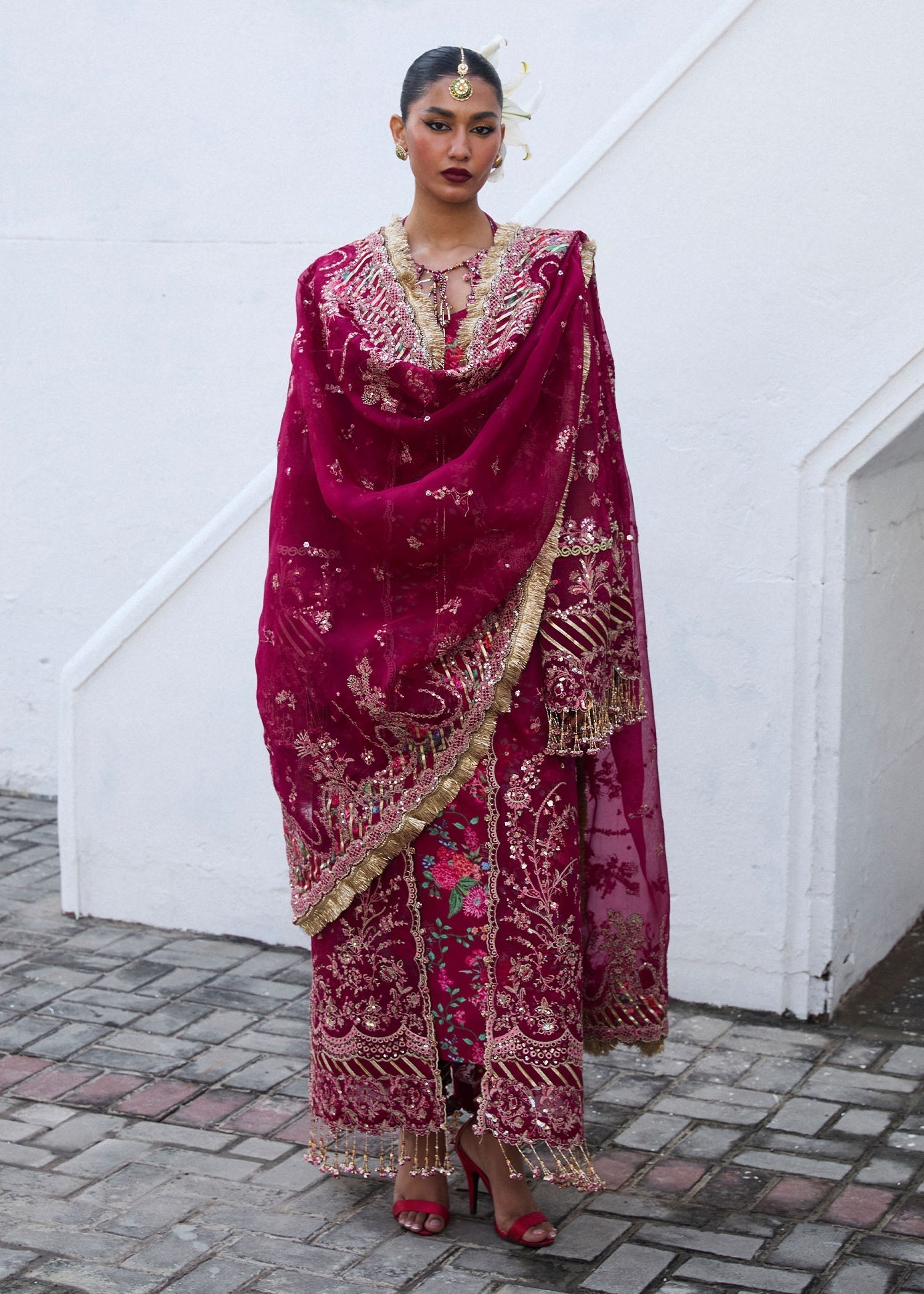 Hussain Rehar | Darlings Festive 25 | Maher L Burgundy Organza