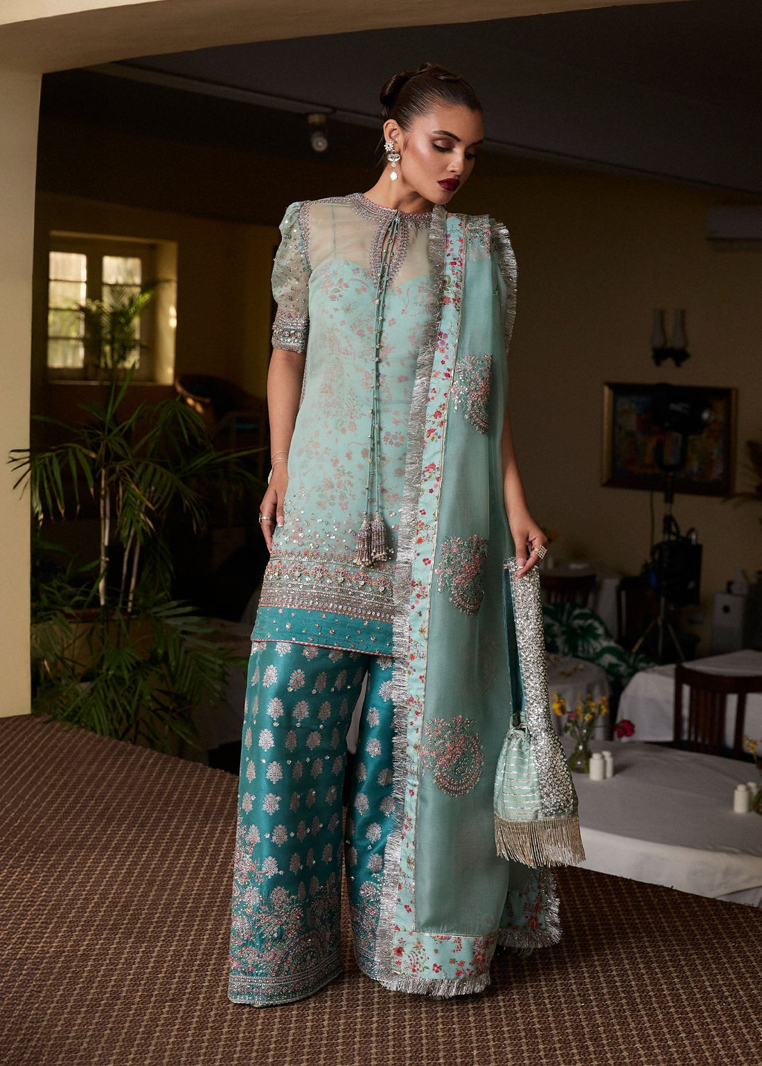 Hussain Rehar | SS Luxury Pret 25 | Artes XS Ice Blue Organza