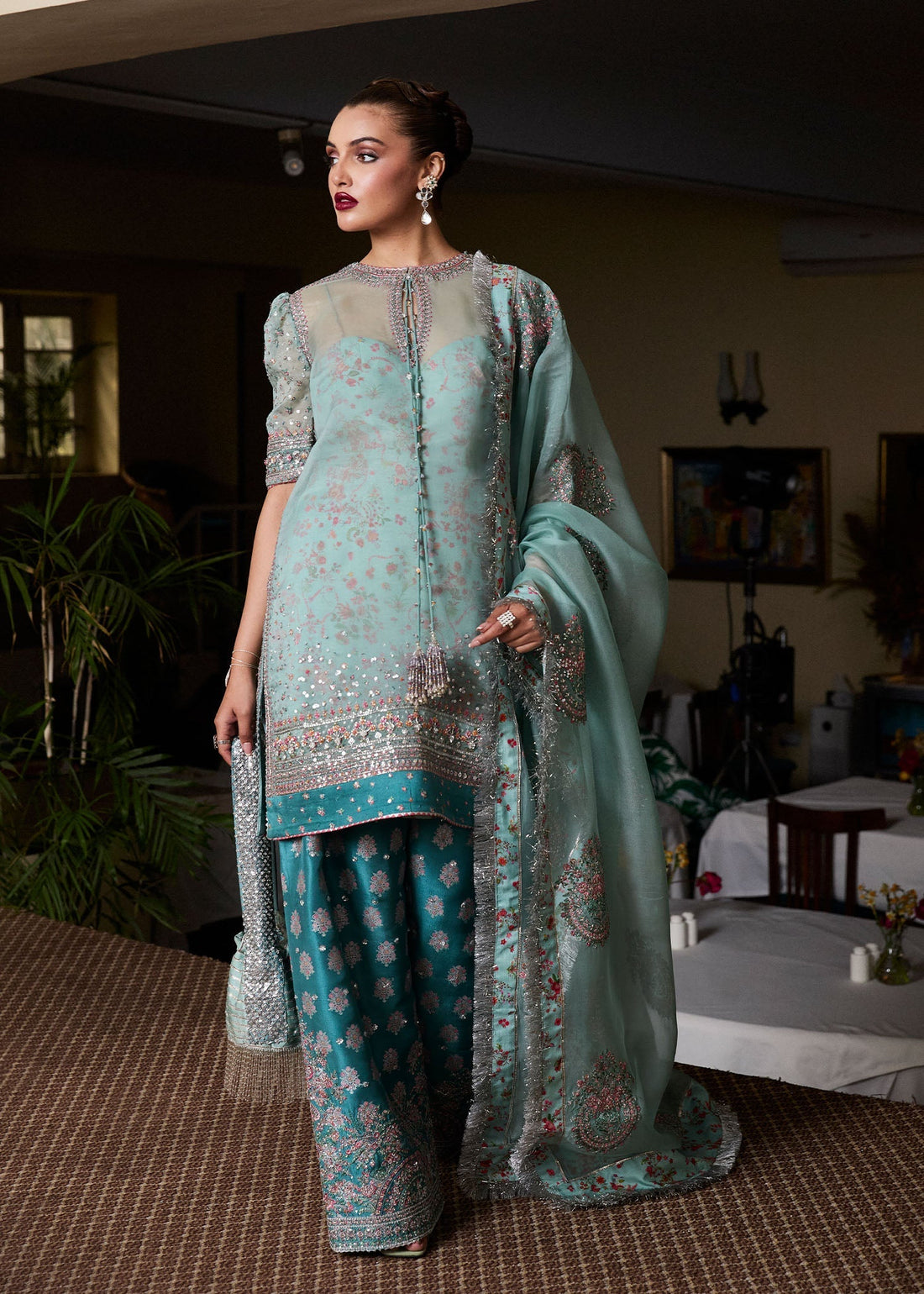 Hussain Rehar | SS Luxury Pret 25 | Artes XS Ice Blue Organza