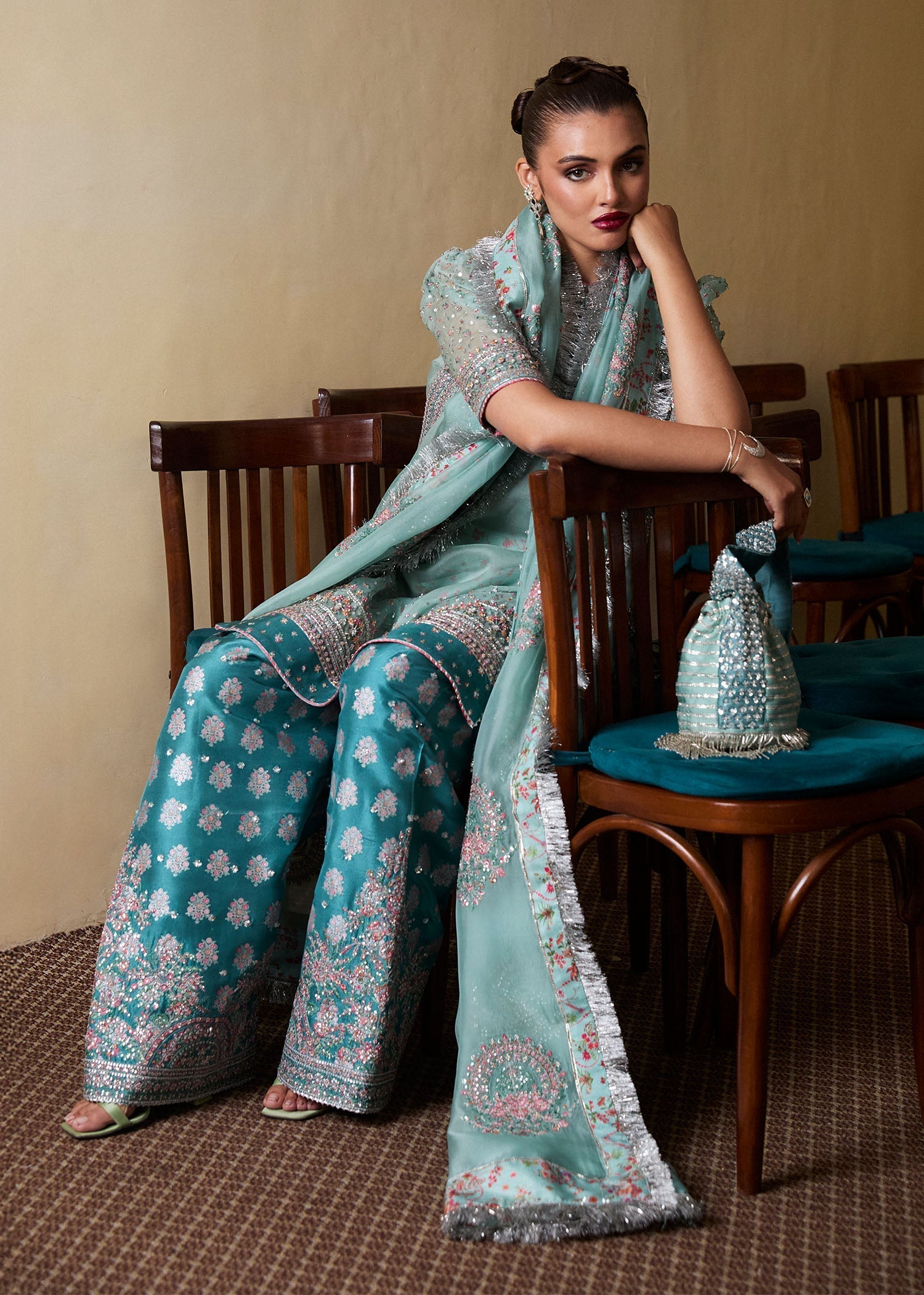 Hussain Rehar | SS Luxury Pret 25 | Artes L Ice Blue Organza