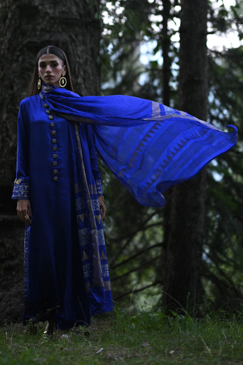 Hue Pret | Farasha Luxury Pret | Livia L Midnight Blue Pure Silk