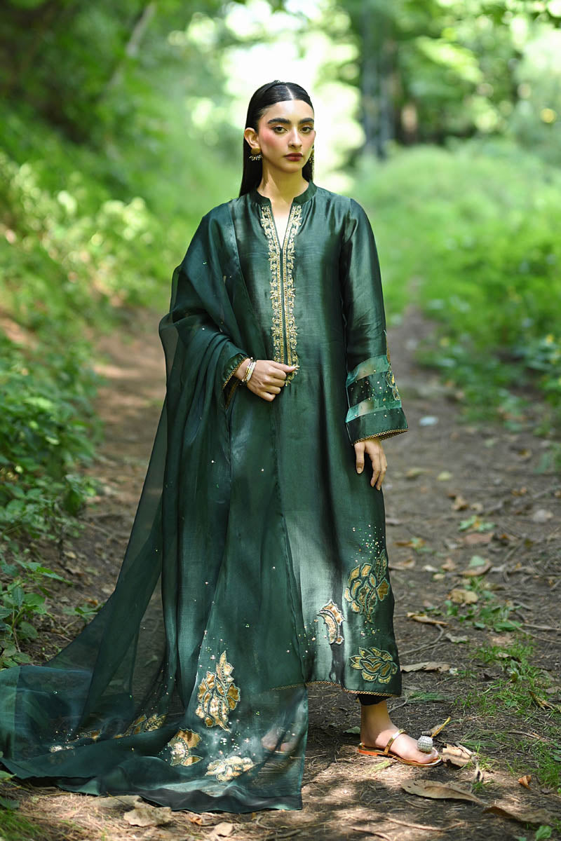 Hue Pret | Farasha Luxury Pret | Nadine L Dark Green Pure Sheesha Silk