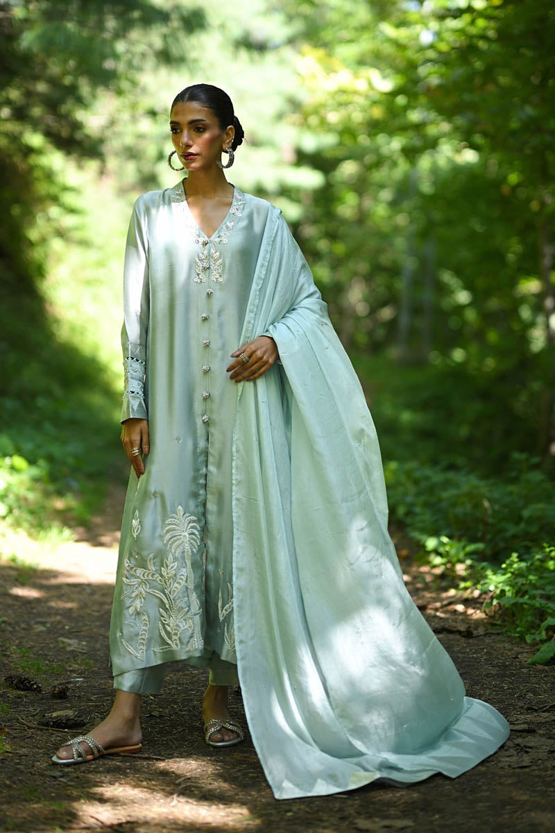 Hue Pret | Farasha Luxury Pret | Risha M IceBery Green Pure Sheesha Silk