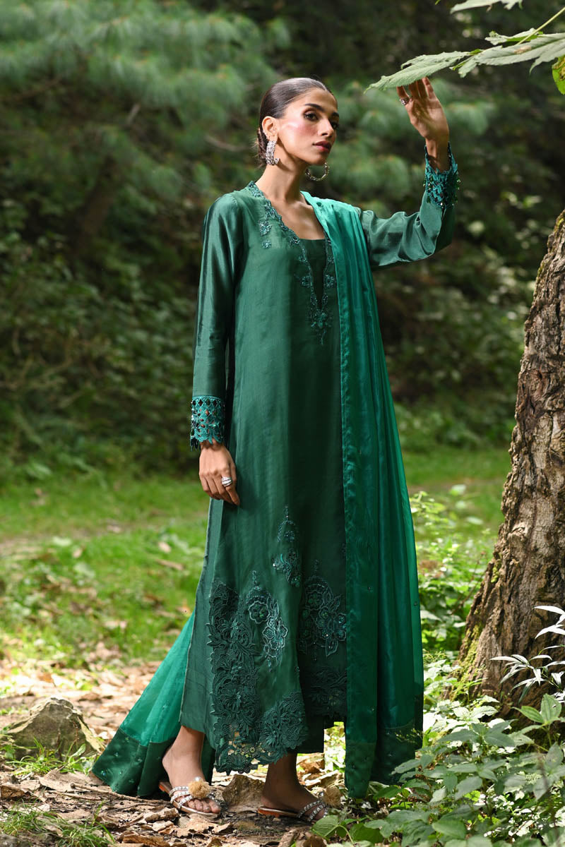Hue Pret | Farasha Luxury Pret | Insiya L Deep Green Pure Organza
