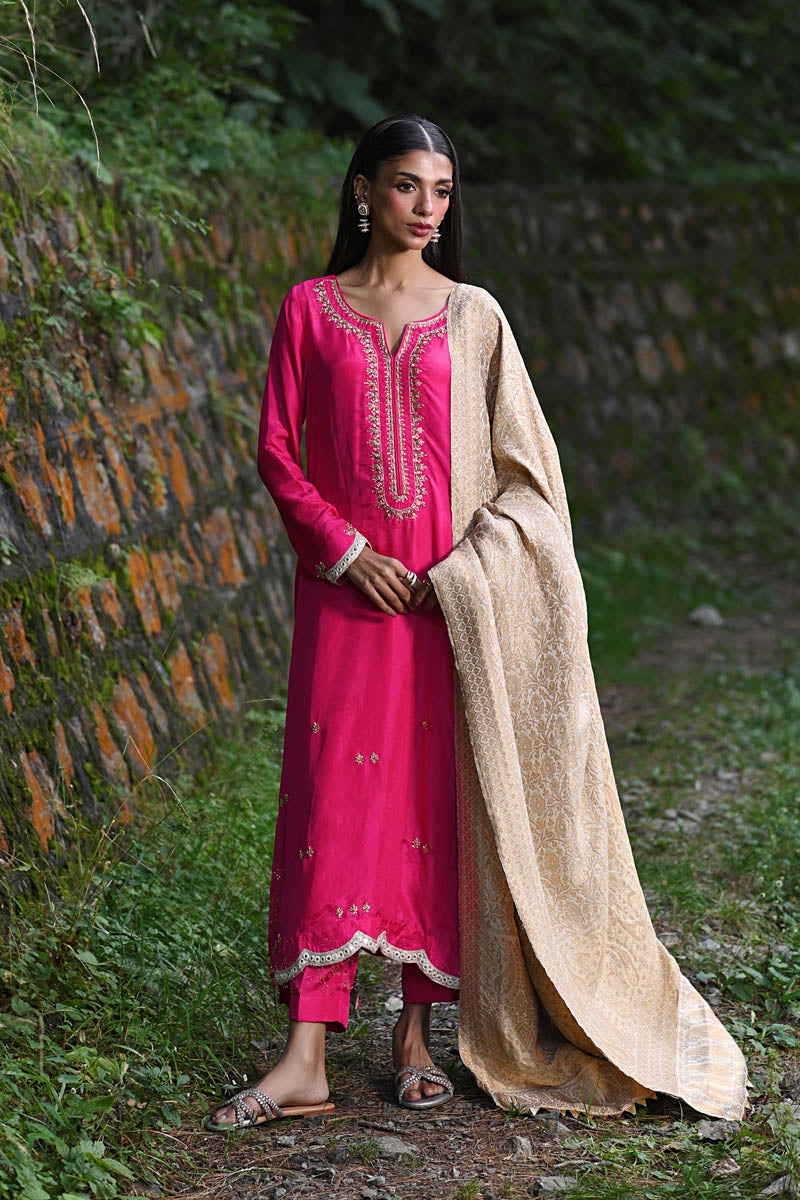 Hue Pret | Farasha Luxury Pret | Fuchsia XS Hot Pink Pure Silk