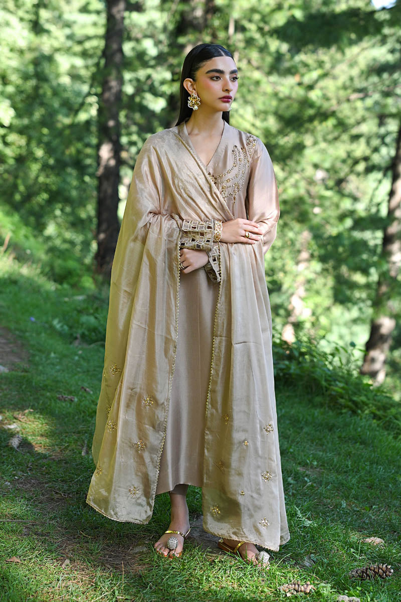 Hue Pret | Farasha Luxury Pret | AFRA XL Dusty Beige Pure Sheesha Silk