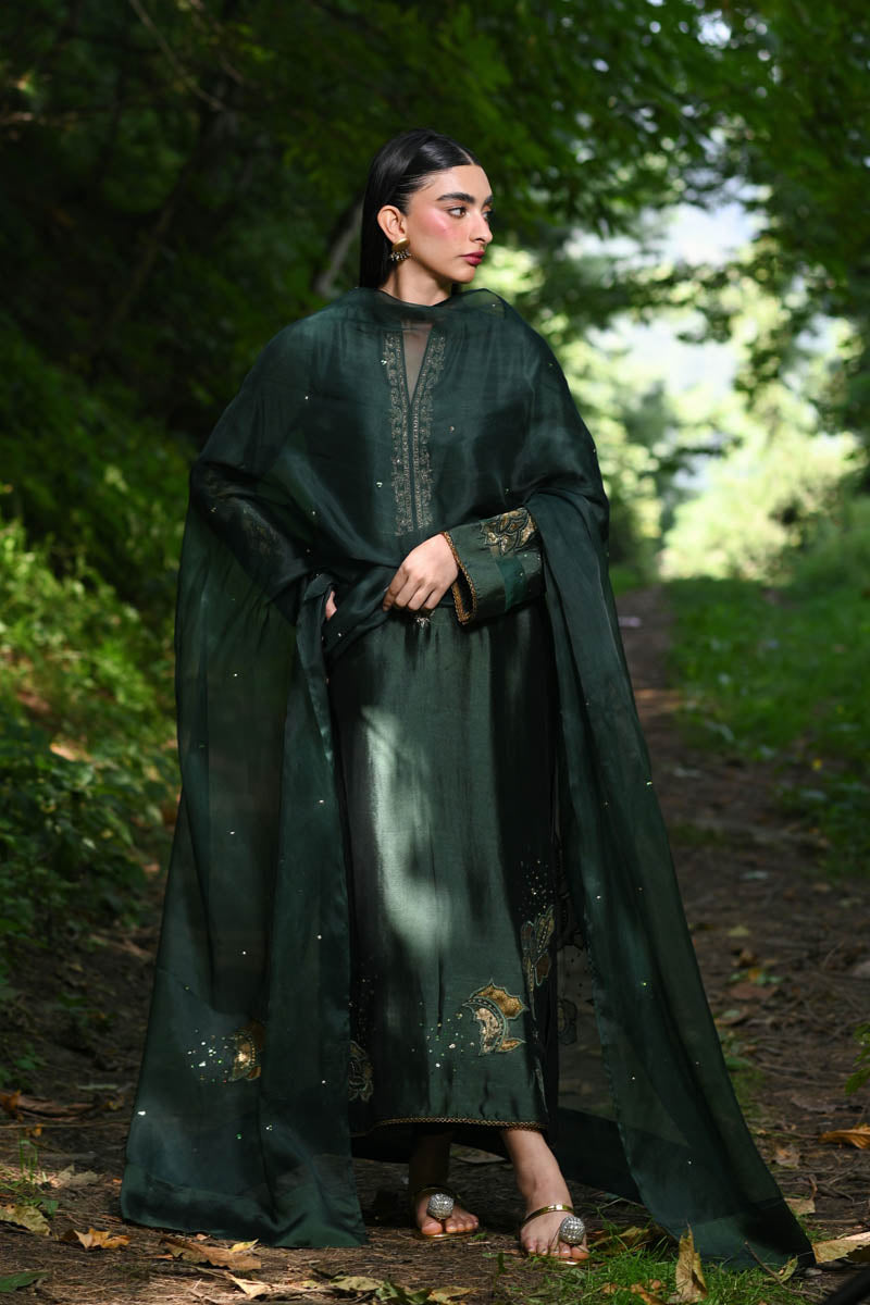 Hue Pret | Farasha Luxury Pret | Nadine XL Dark Green Pure Sheesha Silk