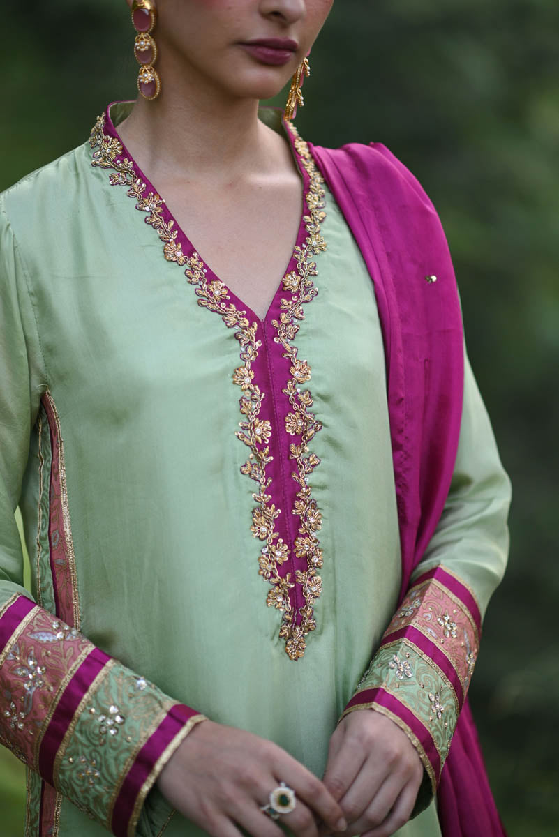 Hue Pret | Farasha Luxury Pret | Mishfa M Pure Silk Apple Green