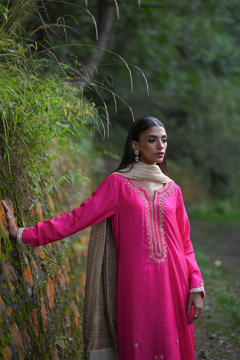 Hue Pret | Farasha Luxury Pret | Fuchsia M Hot Pink Pure Silk
