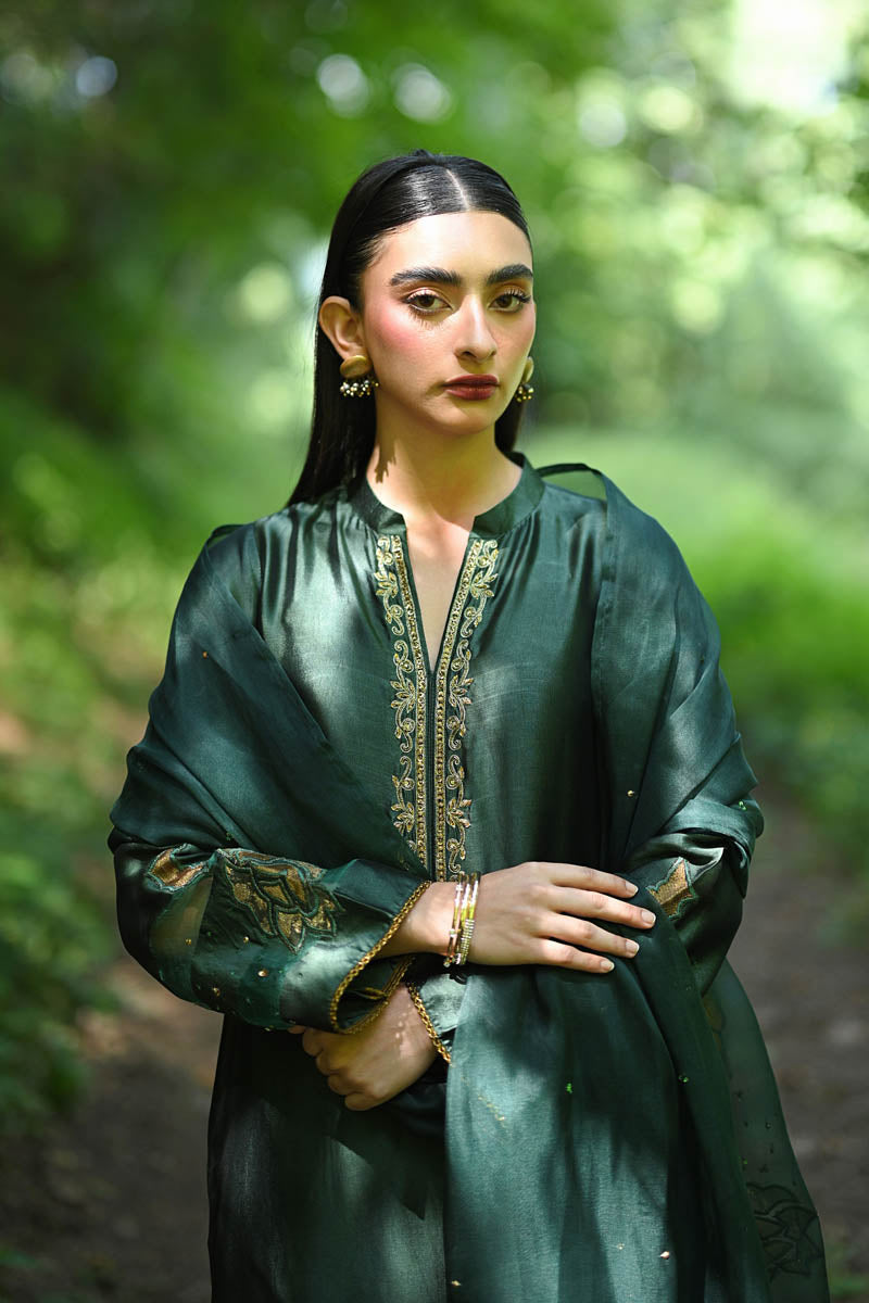 Hue Pret | Farasha Luxury Pret | Nadine M Dark Green Pure Sheesha Silk
