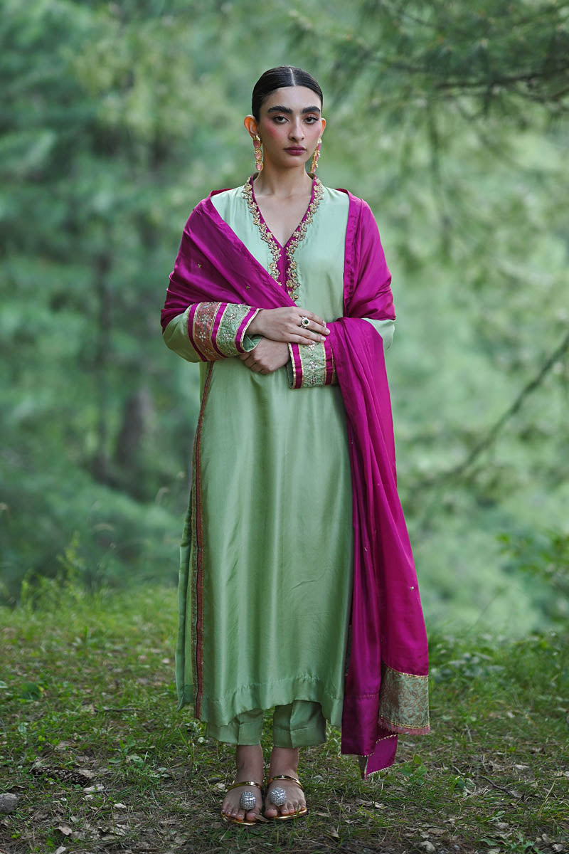 Hue Pret | Farasha Luxury Pret | Mishfa XS Pure Silk Apple Green