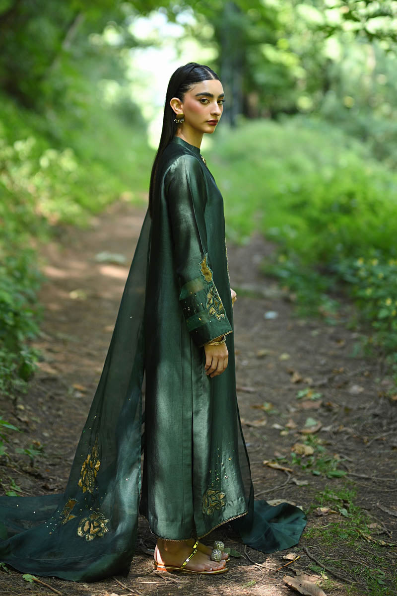 Hue Pret | Farasha Luxury Pret | Nadine Custom Size Dark Green Pure Sheesha Silk