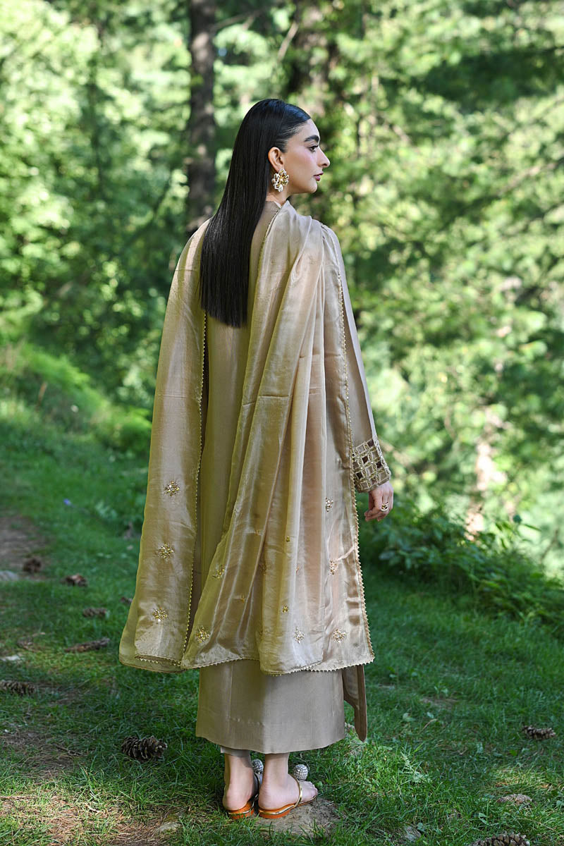 Hue Pret | Farasha Luxury Pret | AFRA XS Dusty Beige Pure Sheesha Silk