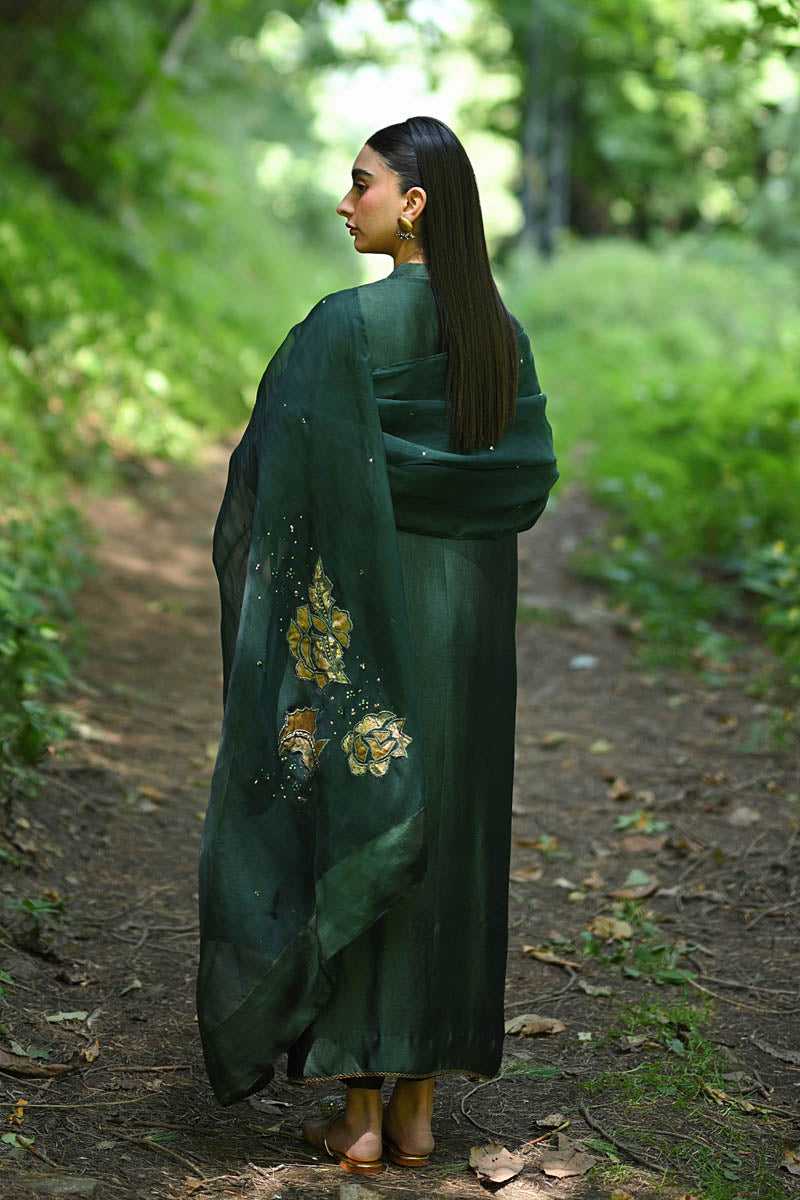 Hue Pret | Farasha Luxury Pret | Nadine XS Dark Green Pure Sheesha Silk