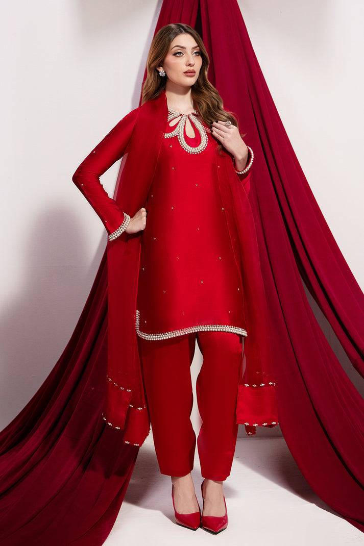 Raja Salahuddin | House of Mina | Crimson - Pakistani Designer Dress - by Raja Salahuddin | Type: Ladies Clothes - 100% Original at Saira Sultan