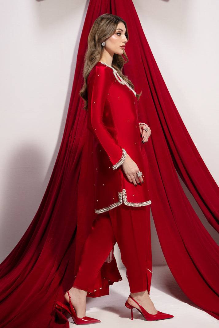 Raja Salahuddin | House of Mina | Crimson - Pakistani Designer Dress - by Raja Salahuddin | Type: Ladies Clothes - 100% Original at Saira Sultan