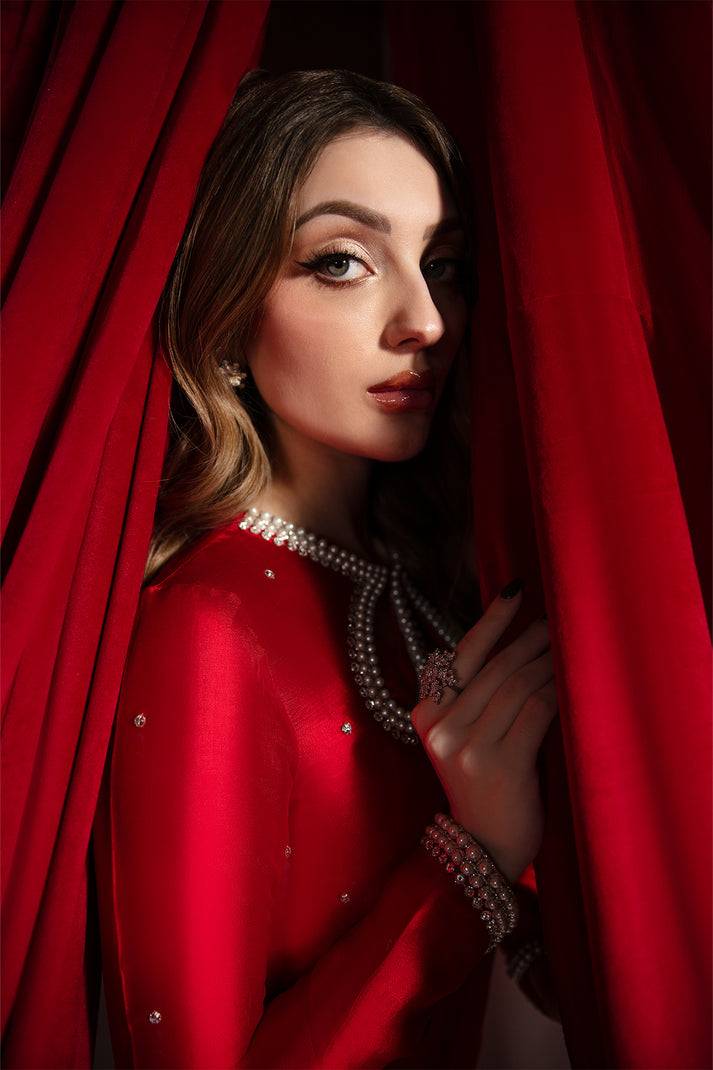 Raja Salahuddin | House of Mina | Crimson - Pakistani Designer Dress - by Raja Salahuddin | Type: Ladies Clothes - 100% Original at Saira Sultan