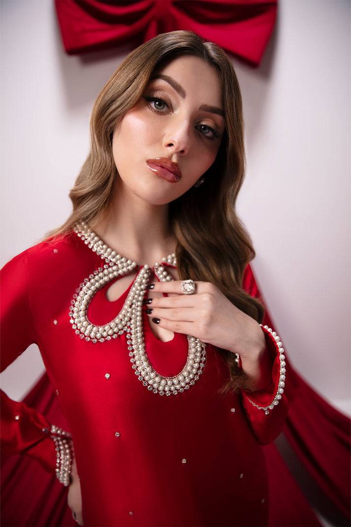 Raja Salahuddin | House of Mina | Crimson - Pakistani Designer Dress - by Raja Salahuddin | Type: Ladies Clothes - 100% Original at Saira Sultan