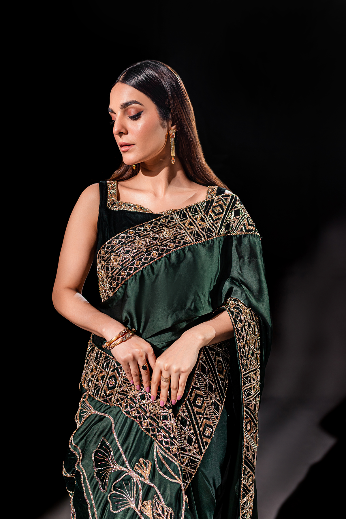 Ayesha and Usman | Celestial Night | Maya L Emerald Green Silk