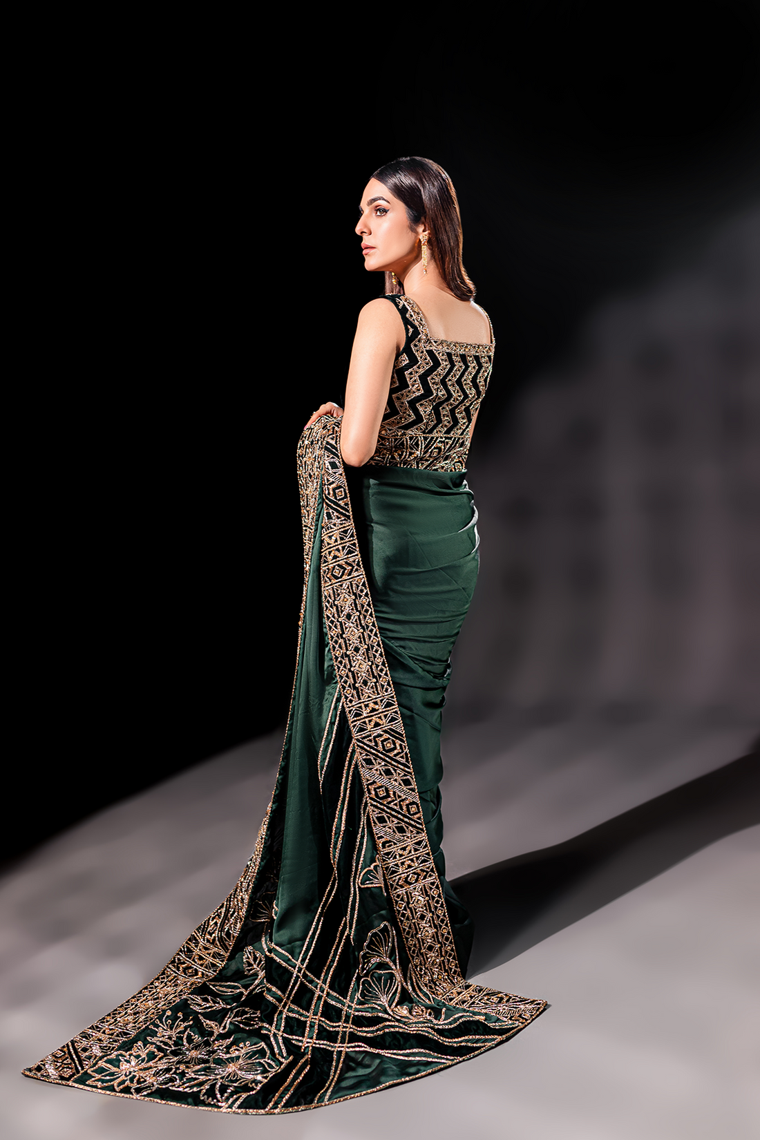 Ayesha and Usman | Celestial Night | Maya XS Emerald Green Silk