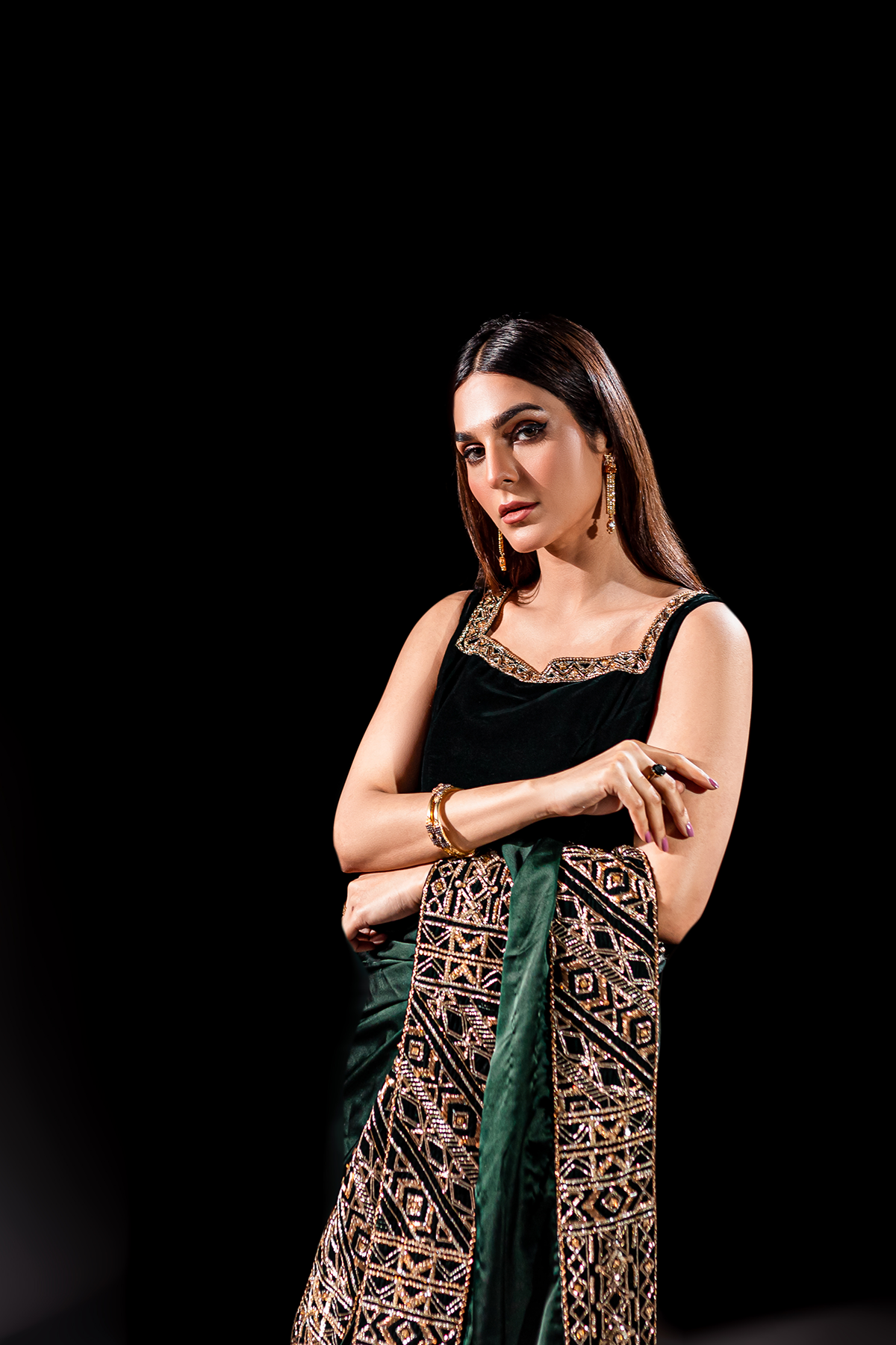 Ayesha and Usman | Celestial Night | Maya XL Emerald Green Silk