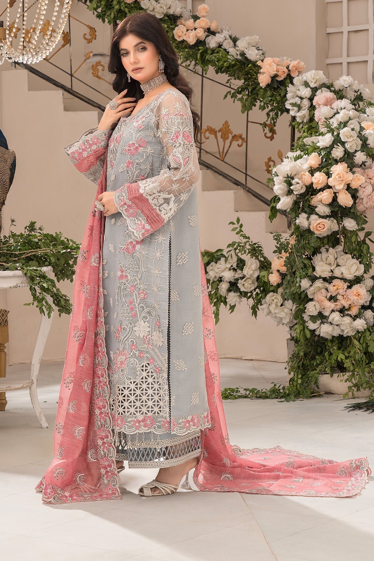 Imrozia Premium | Dilkash Formals | IP-106 Kavita Custom Size Gray Organza