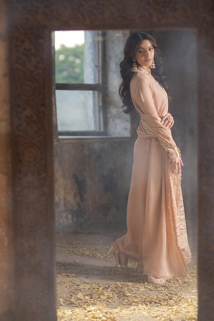Azure | Ensembles Embroidered Formals | Ivory Whisper L Pink Chiffon