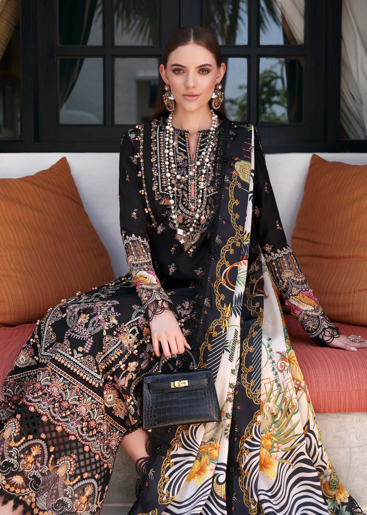 Kanwal Malik | Elysia Luxury Lawn 25 | Noire Custom Size Black Lawn