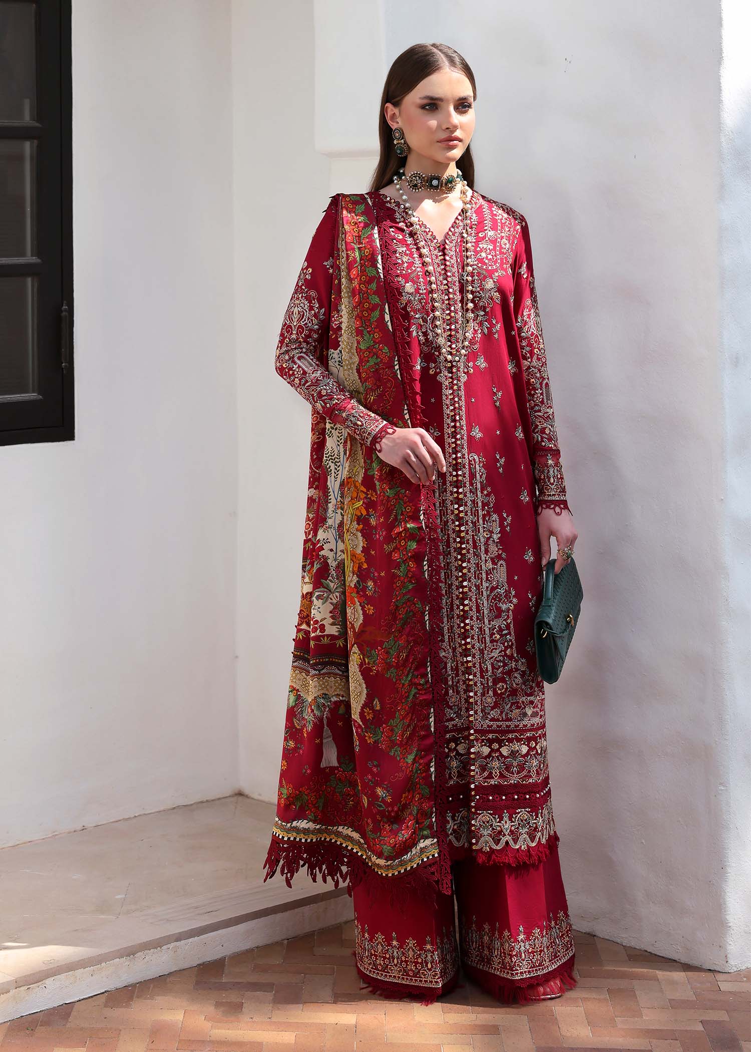 Kanwal Malik | Elysia Luxury Lawn 25 | Marina L Red Lawn