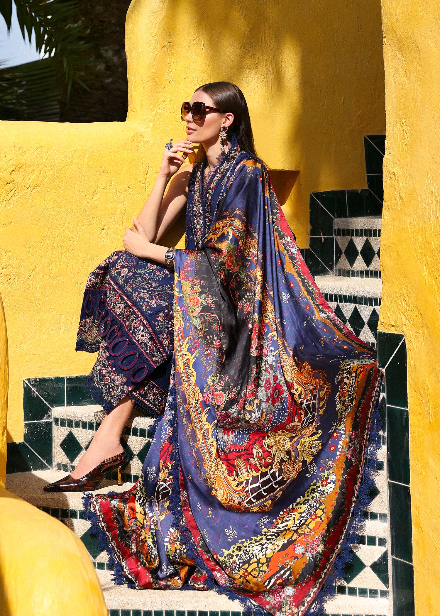 Kanwal Malik | Elysia Luxury Lawn 25 | Azure Custom Size Navy Blue Lawn