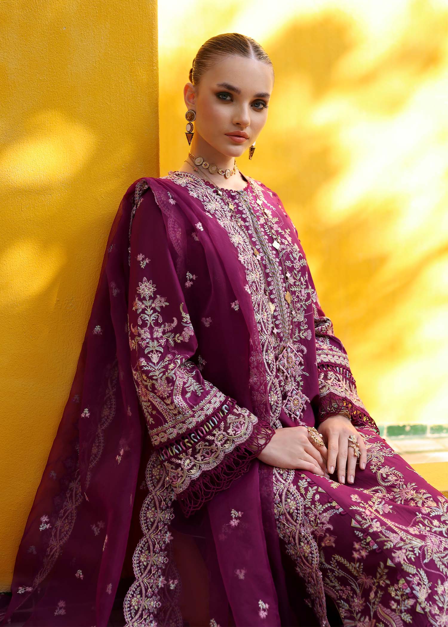 Kanwal Malik | Elysia Luxury Lawn 25 | Lavena XL Plum Lawn