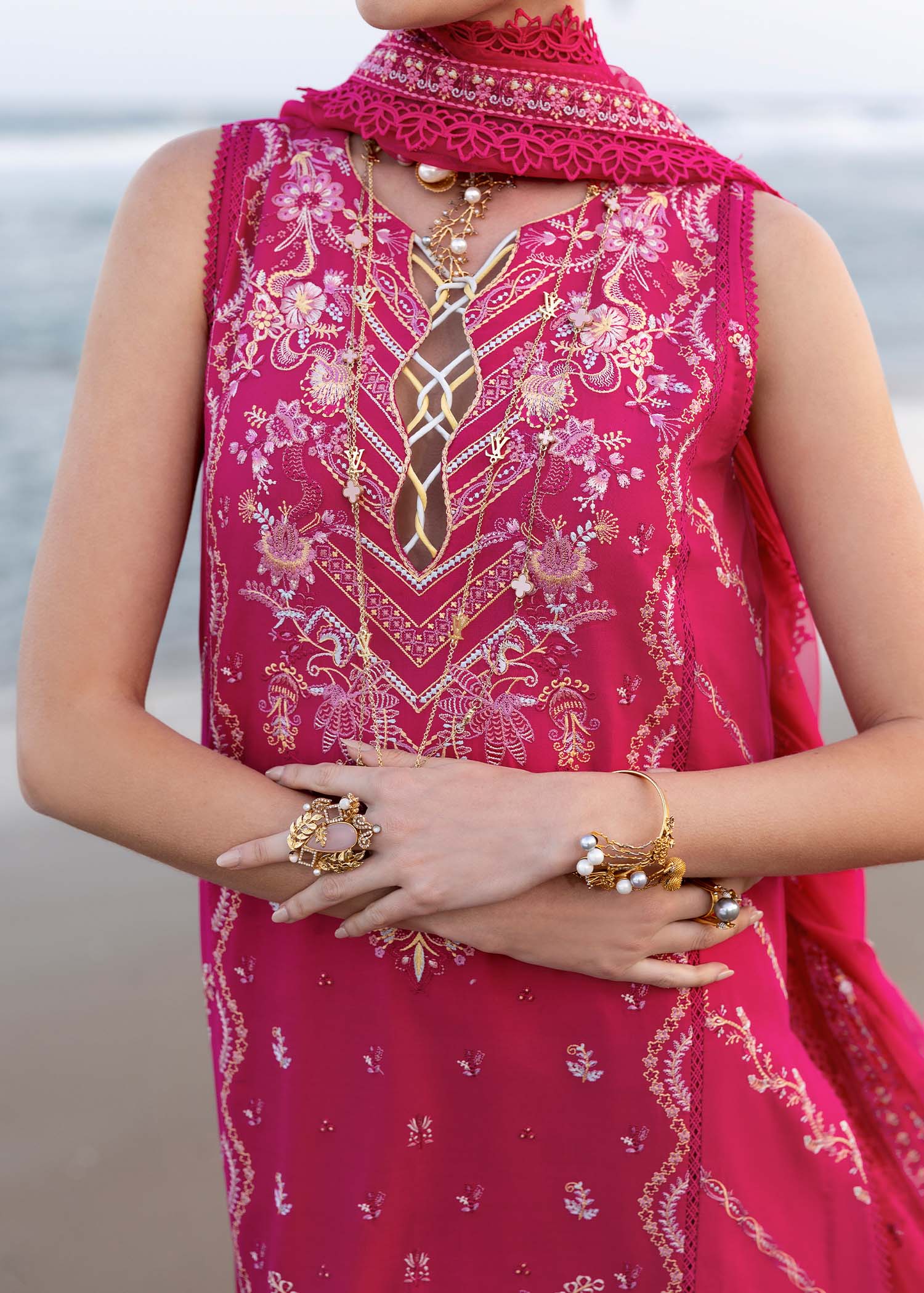 Kanwal Malik | Elysia Luxury Lawn 25 | Evaline L Fuchsia Pink Lawn