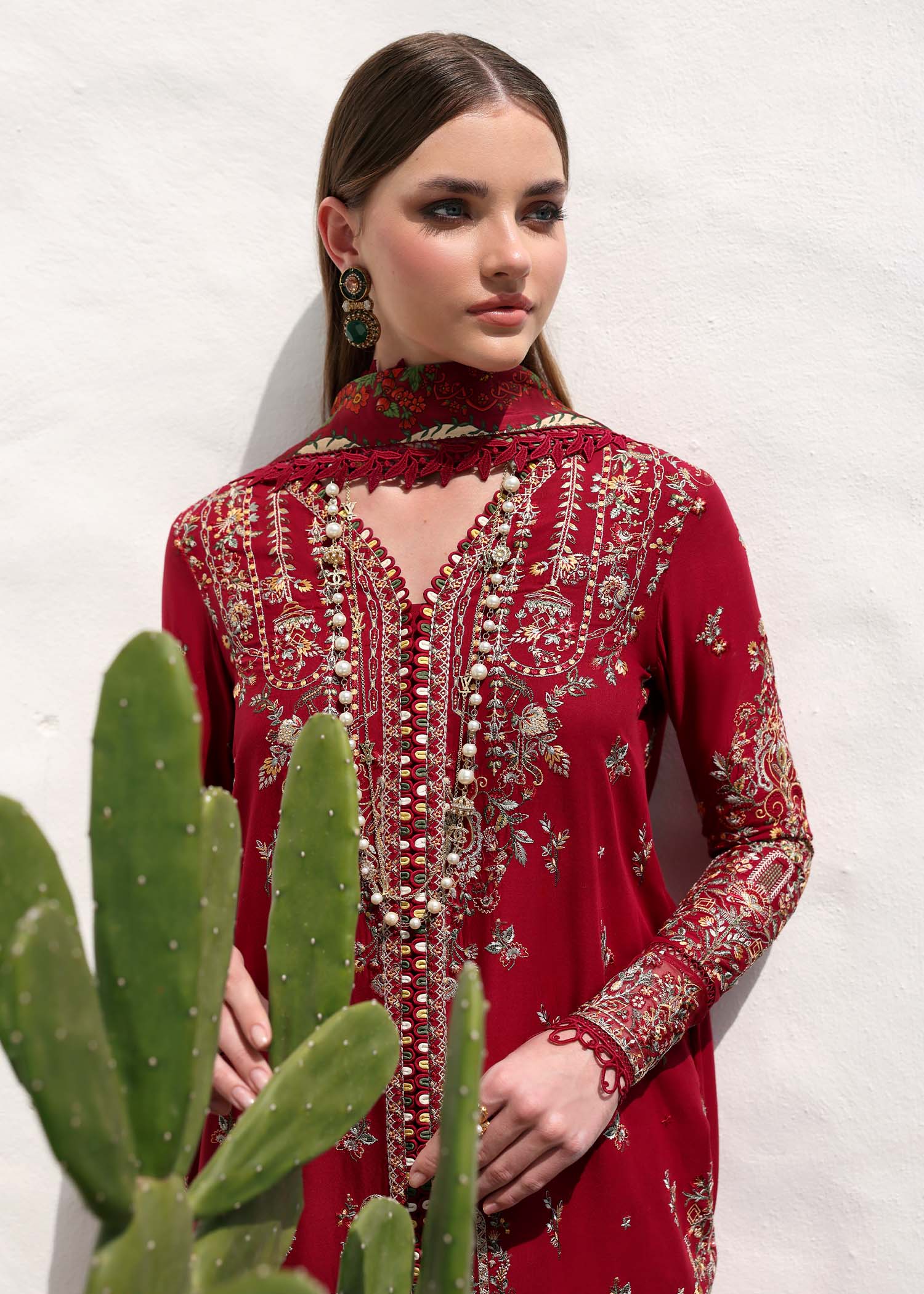 Kanwal Malik | Elysia Luxury Lawn 25 | Marina Custom Size Red Lawn