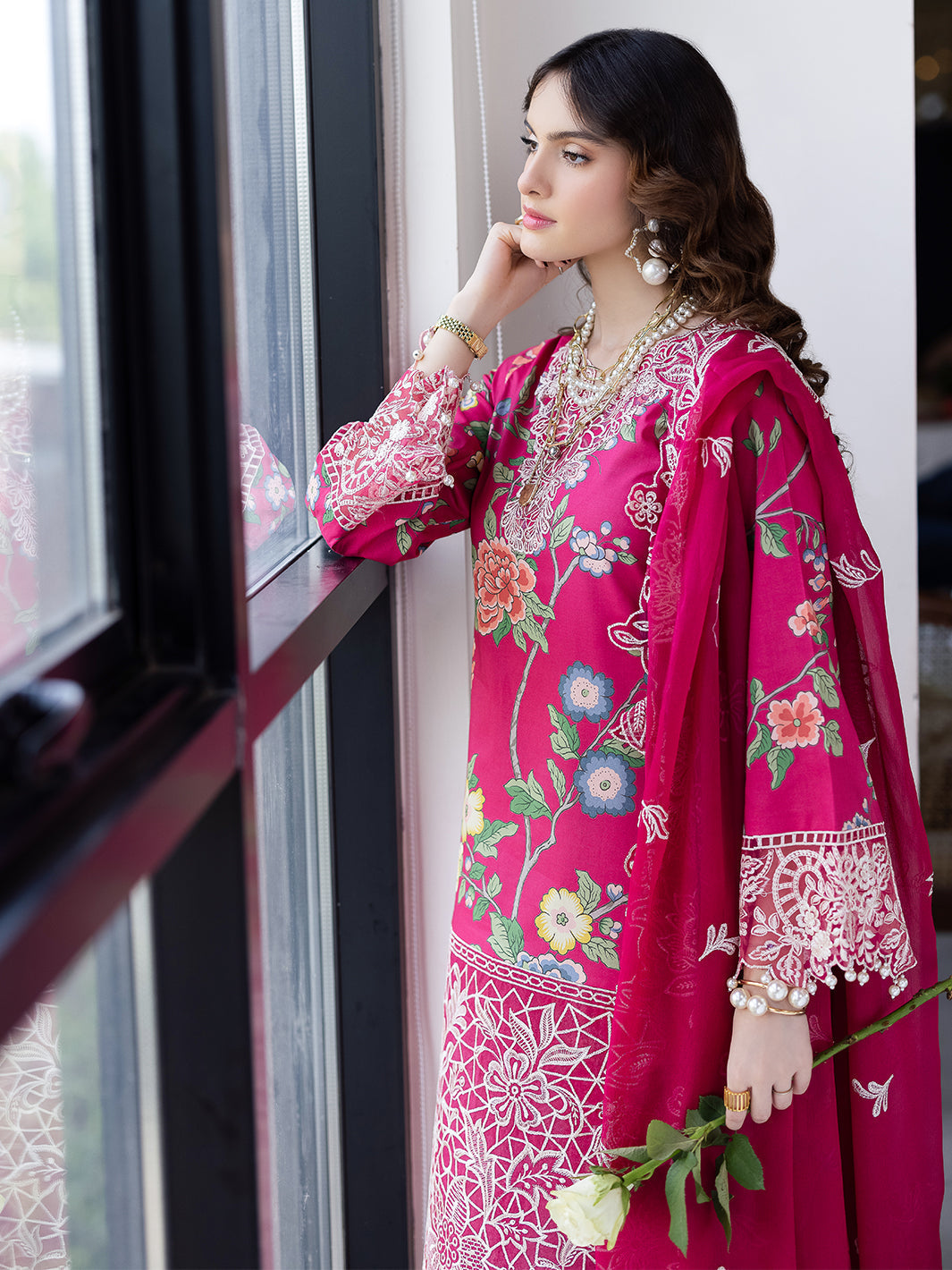 Mahnur | After Hours Luxury Lawn 25 | Laughter Lines XL Magenta Lawn