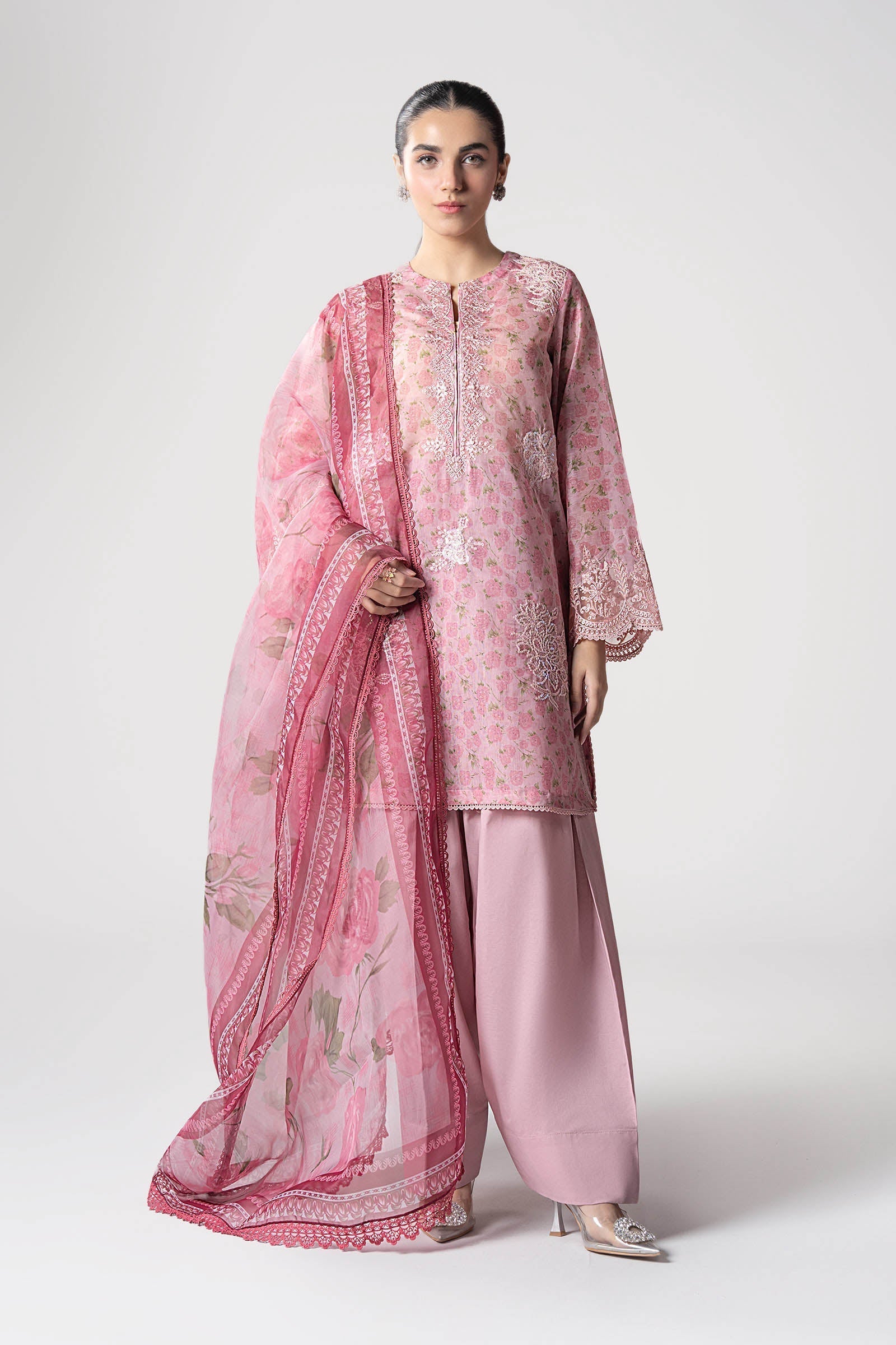 Maria B | Basics RTW | 3 Pc Embroidered Dobby Suit | MB-CS25-145 S Pink Silk