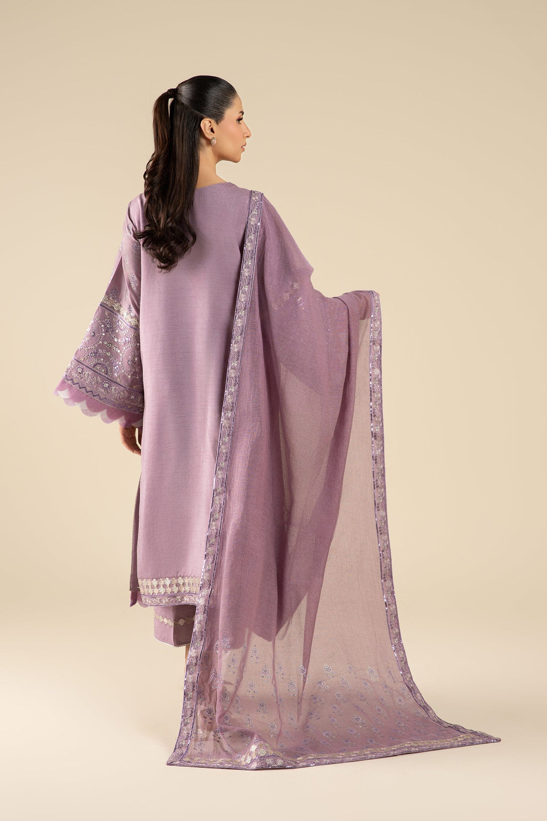 Maria B | Basics RTW | 3 Pc Embroidered Two Tone Silk Suit | MB-FS25-17 XS Lilac Silk