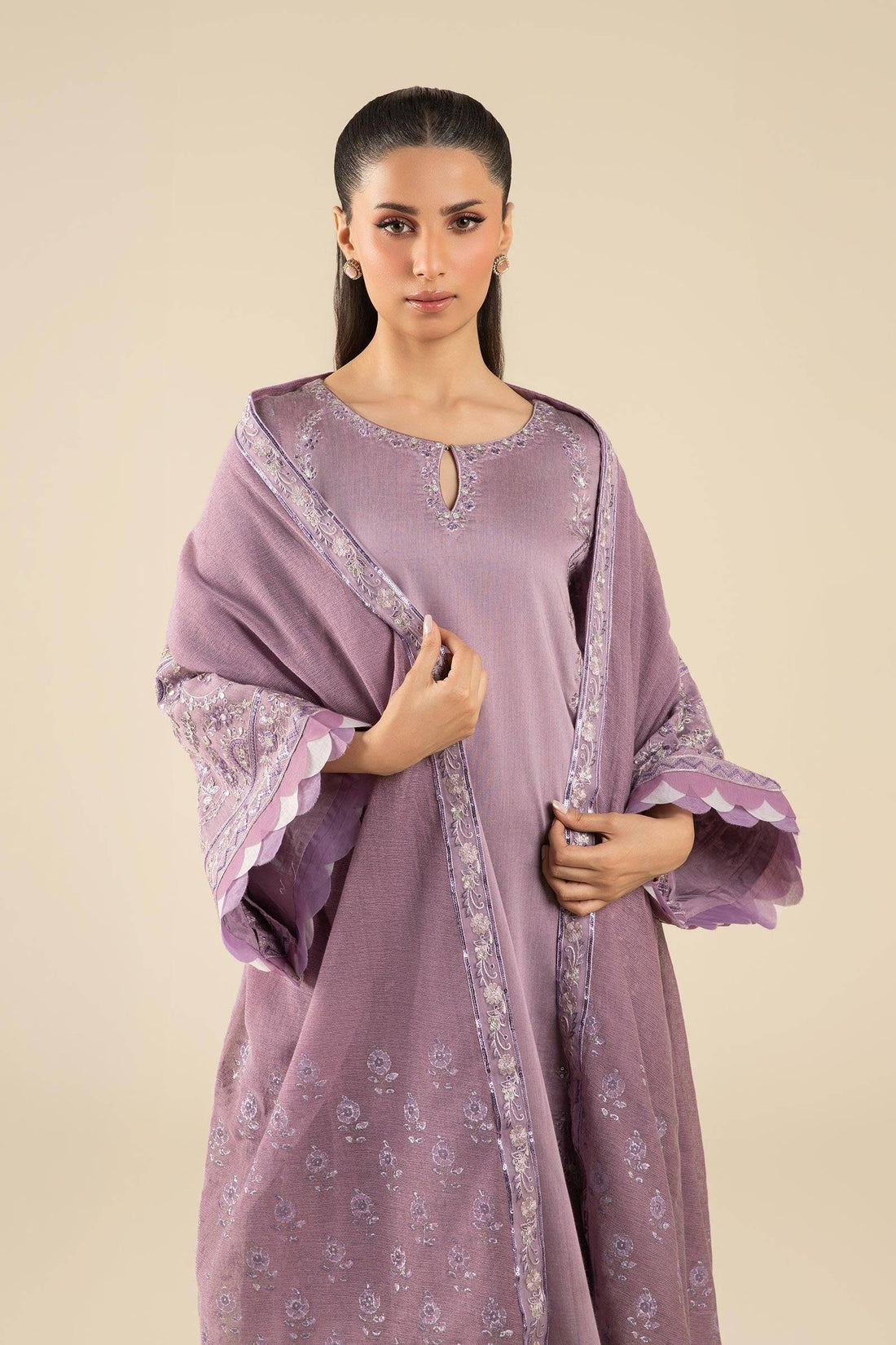 Maria B | Basics RTW | 3 Pc Embroidered Two Tone Silk Suit | MB-FS25-17 - Pakistani Designer Dress - by Maria B | Type: Ladies Clothes - 100% Original at Saira Sultan