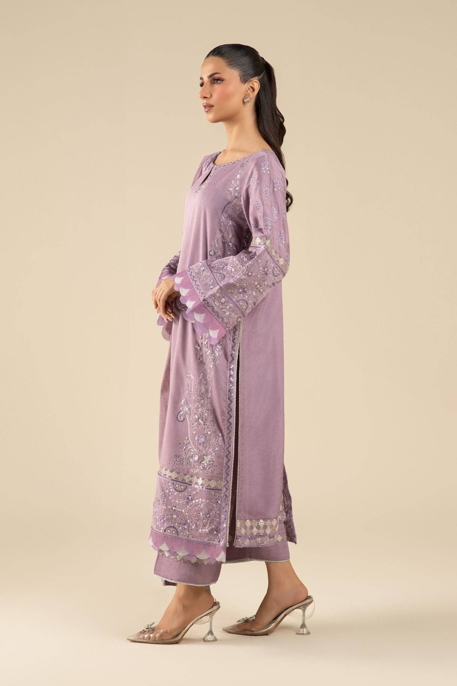 Maria B | Basics RTW | 3 Pc Embroidered Two Tone Silk Suit | MB-FS25-17 - Pakistani Designer Dress - by Maria B | Type: Ladies Clothes - 100% Original at Saira Sultan
