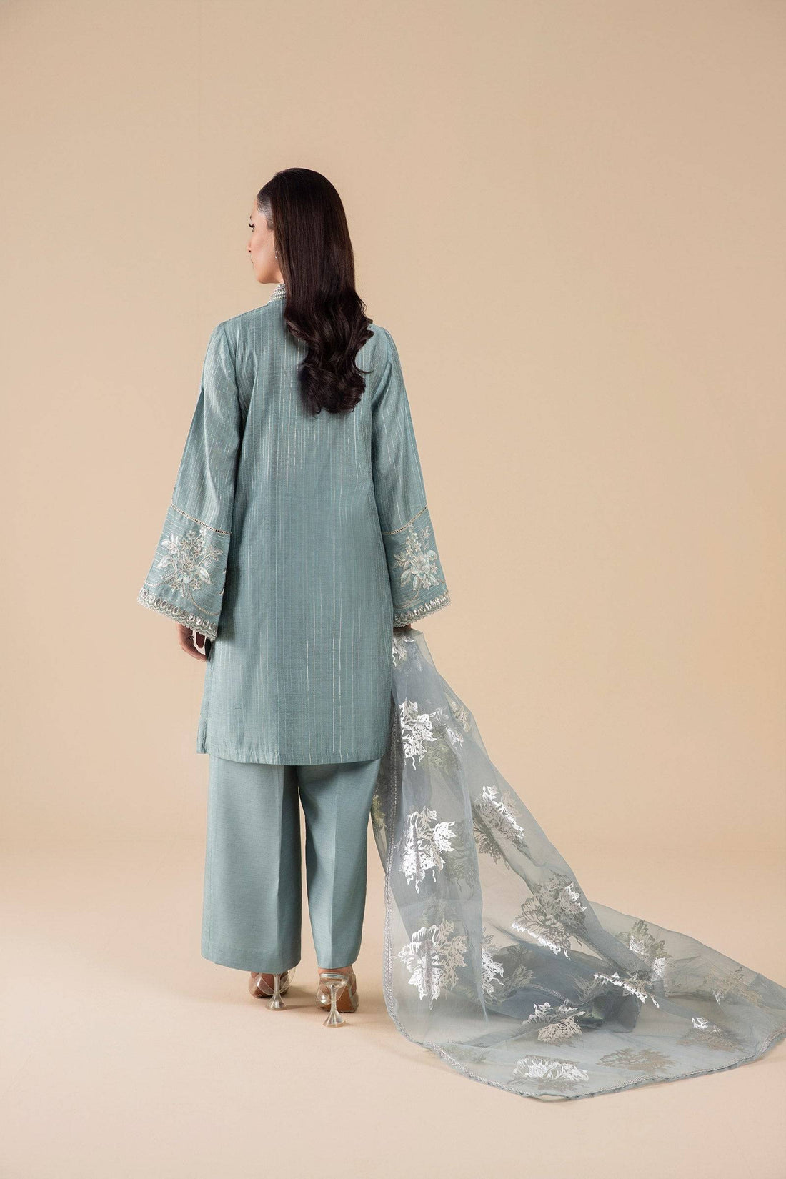 Maria B | Basics RTW | 3 Pc Embroidered Two Tone Lurex Silk Suit | MB-FS25-28 - Pakistani Designer Dress - by Maria B | Type: Ladies Clothes - 100% Original at Saira Sultan