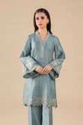 Maria B | Basics RTW | 3 Pc Embroidered Two Tone Lurex Silk Suit | MB-FS25-28 M Aqua Silk