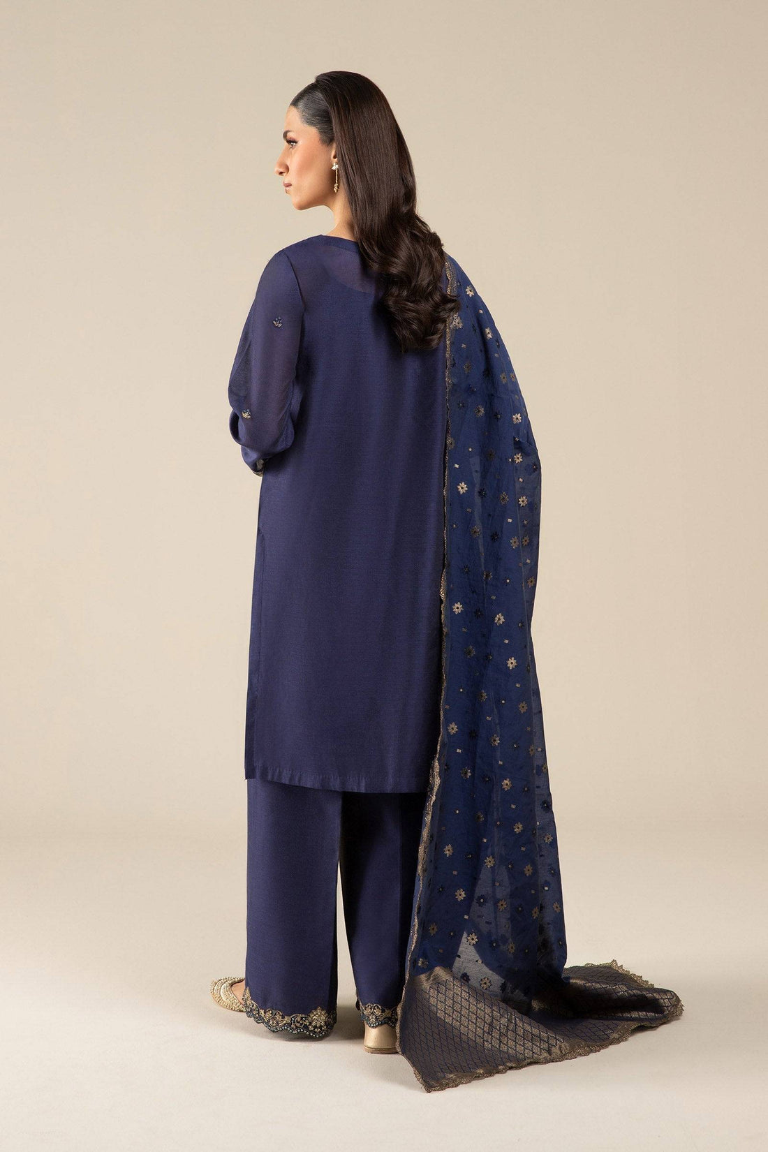 Maria B | Basics RTW | 3 Pc Embroidered Two Tone Silk Suit | MB-FS25-30 - Pakistani Designer Dress - by Maria B | Type: Ladies Clothes - 100% Original at Saira Sultan