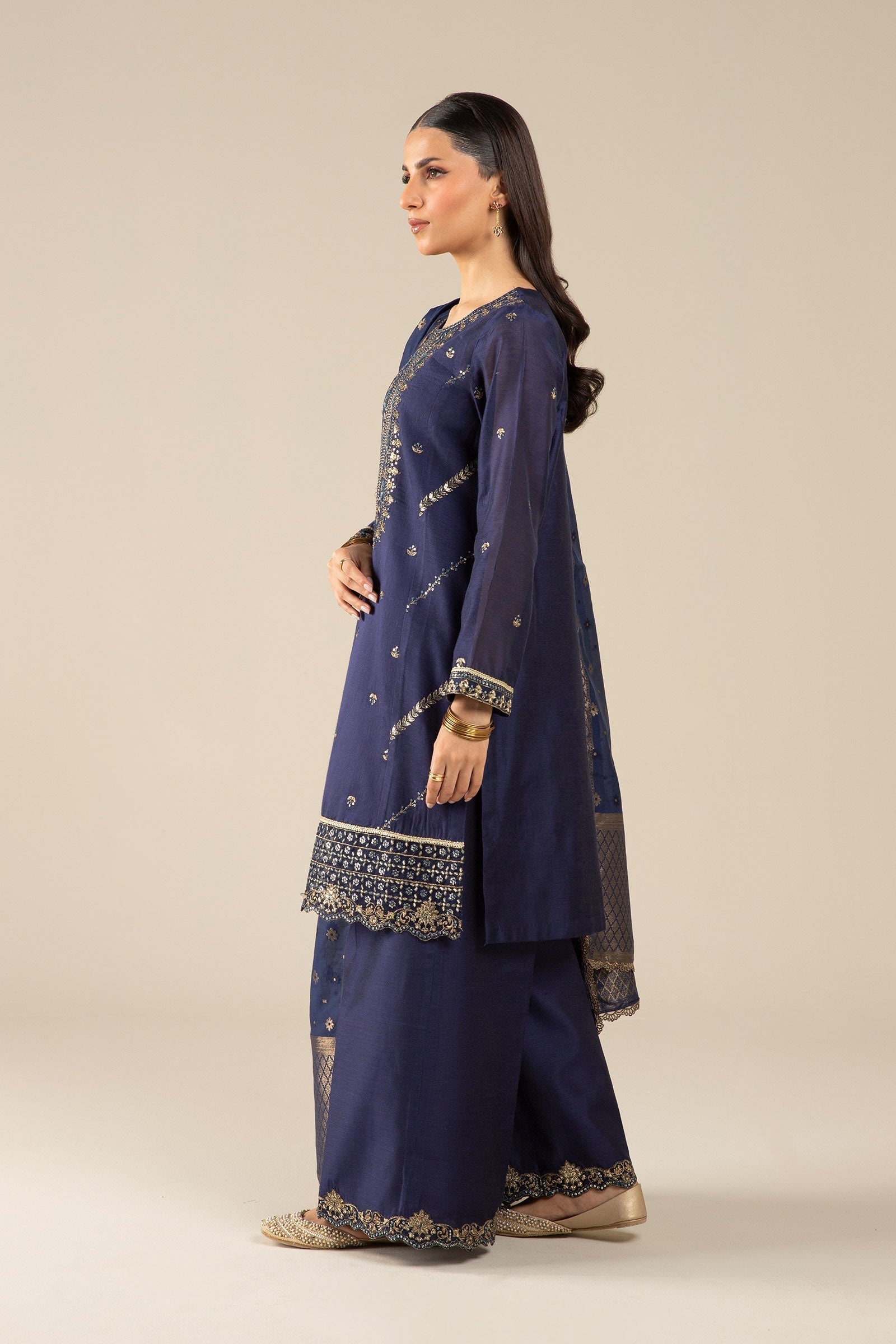 Maria B | Basics RTW | 3 Pc Embroidered Two Tone Silk Suit | MB-FS25-30 L Blue Silk