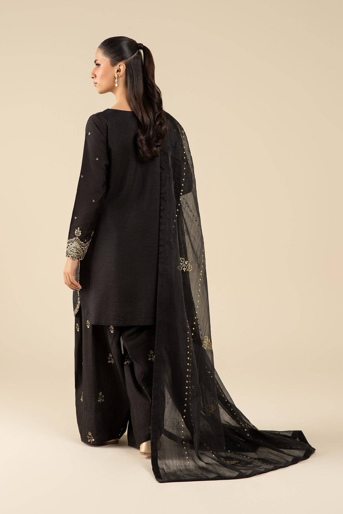 Maria B | Basics RTW | 3 Pc Embroidered Raw Silk Suit | MB-FS25-32-B - Pakistani Designer Dress - by Maria B | Type: Ladies Clothes - 100% Original at Saira Sultan