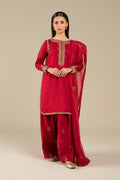 Maria B | Basics RTW | 3 Pc Embroidered Raw Silk Suit | MB-FS25-32 - Pakistani Designer Dress - by Maria B | Type: Ladies Clothes - 100% Original at Saira Sultan