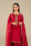Maria B | Basics RTW | 3 Pc Embroidered Raw Silk Suit | MB-FS25-32 - Pakistani Designer Dress - by Maria B | Type: Ladies Clothes - 100% Original at Saira Sultan